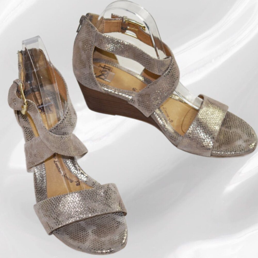 Sofft Mauldin Bistro Taupe Snakeskin Embossed Criss-Cross Wedge, Size 9.5 - Picture 6 of 11